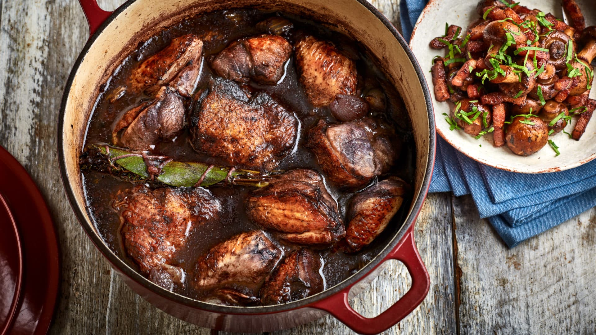 Classic Coq au Vin in casserole