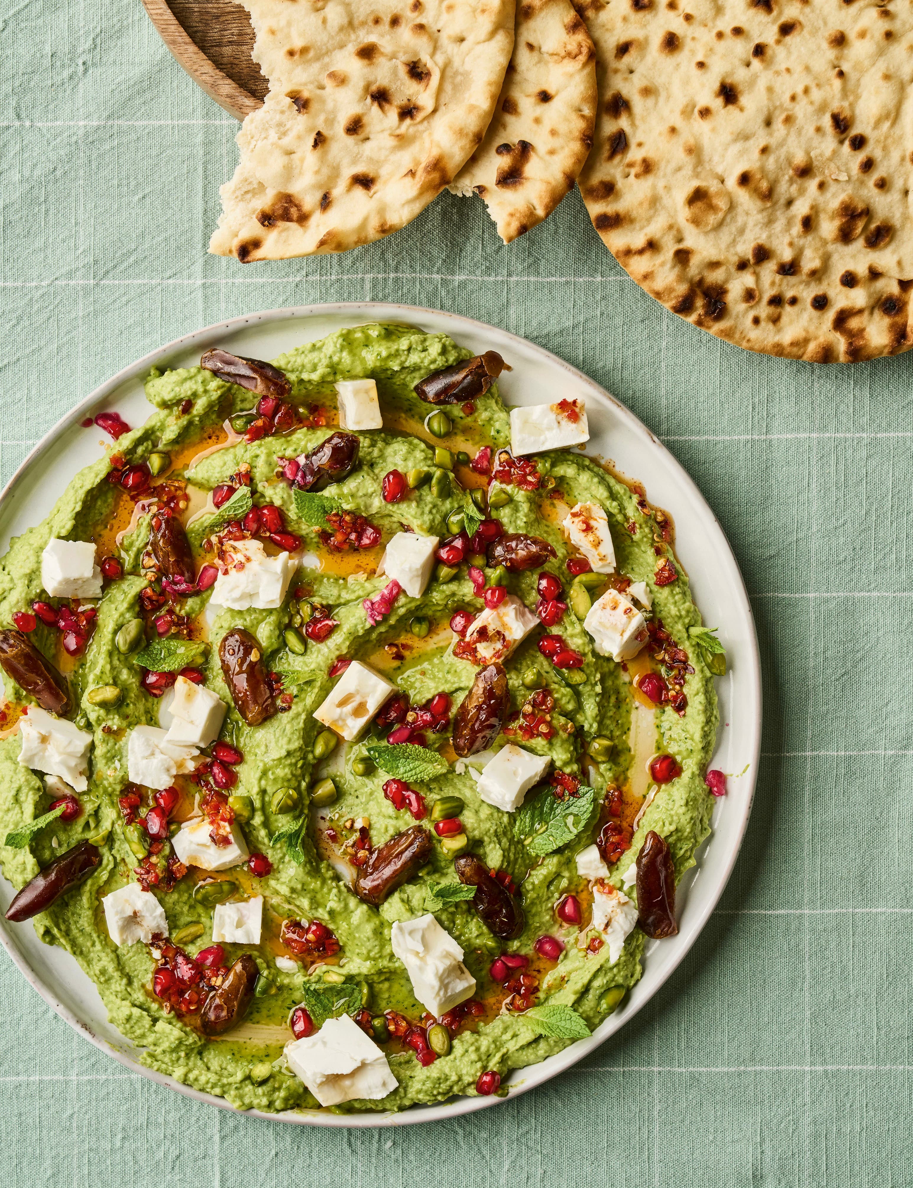 Herb Hummus, Feta, Dates and Pomegranate - Step 1