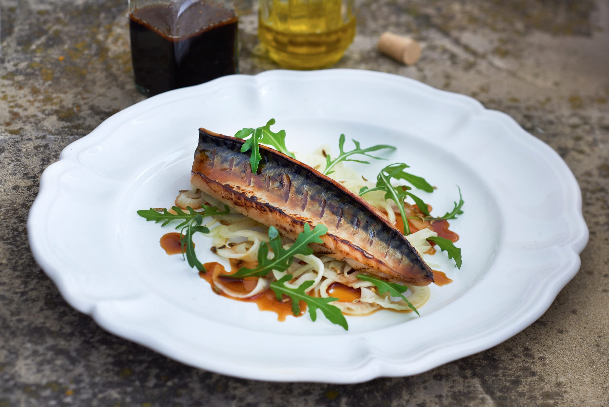Grilled mackerel, fennel salad, soy and lime dressing - Step 1